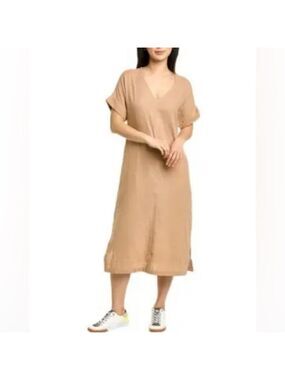 Faherty Dream Maggie Organic Cotton Gauze Vee Neck Midi Dress SZ M